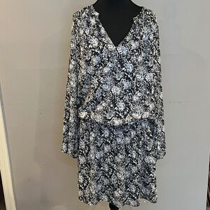 Ramy Brook Landa Floral Printed Blouson Mini Dress Small Black/White